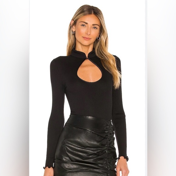 Bardot Tops - Bardot Mandarin Collar Silk Blend Bodysuit